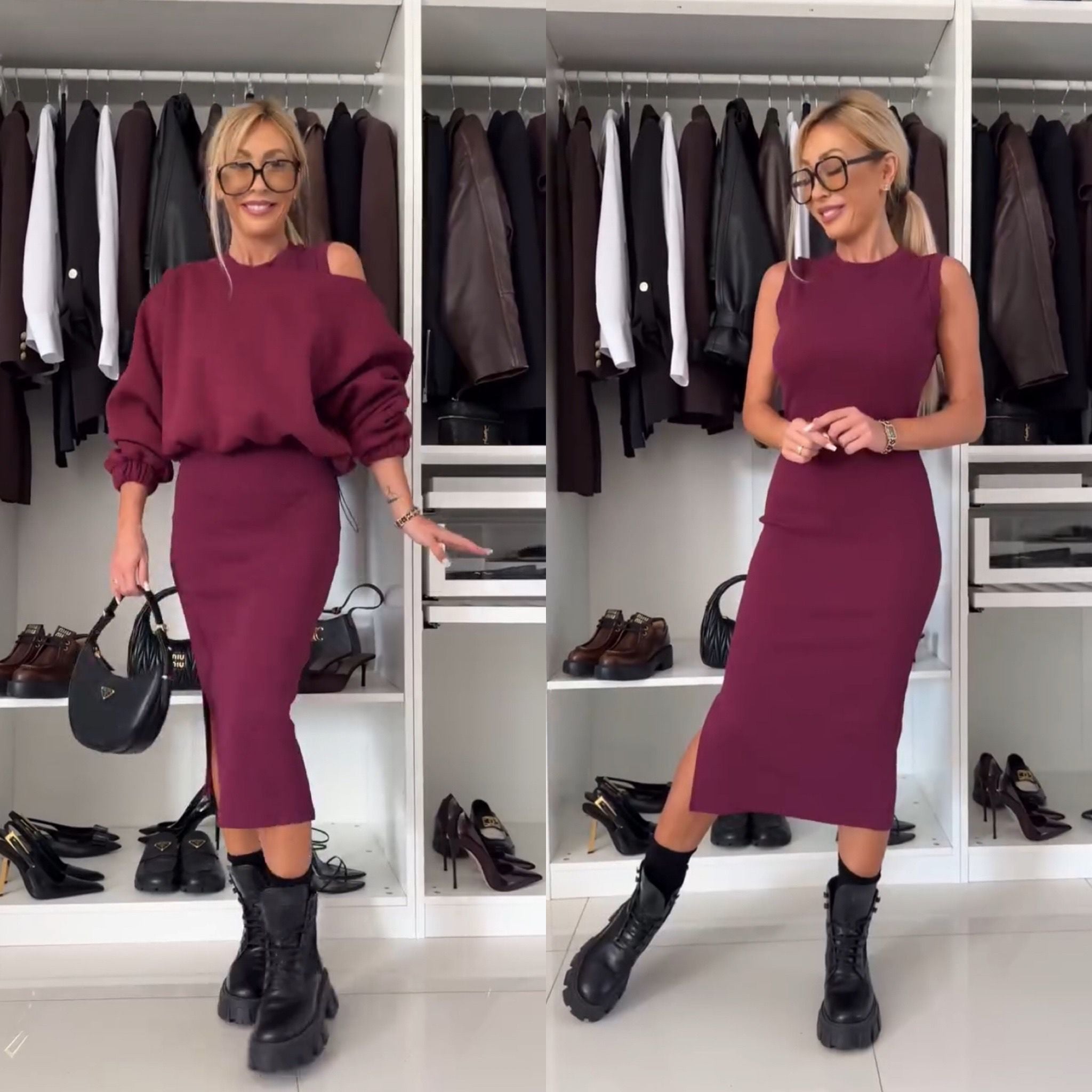 Leah Luxe | Set mit Cold-Shoulder Top und Midi-Rock