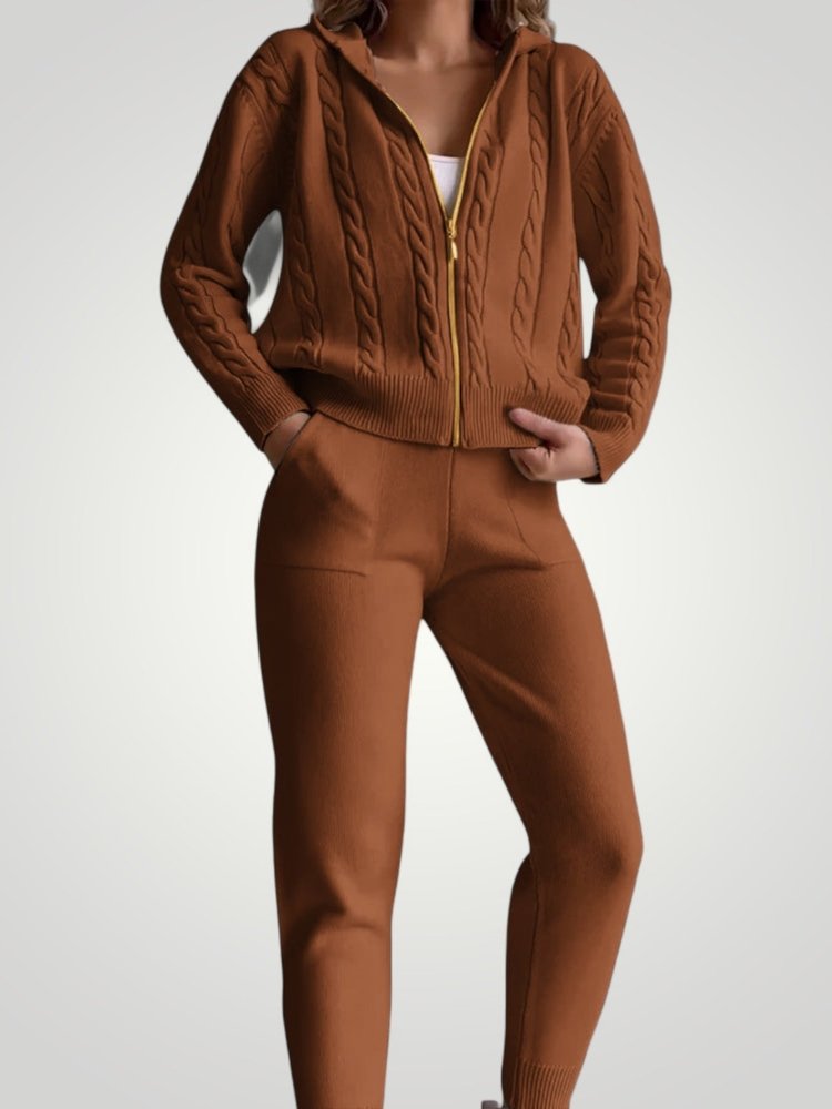 Eleganter Jacquard Pullover Cardigan mit Twist