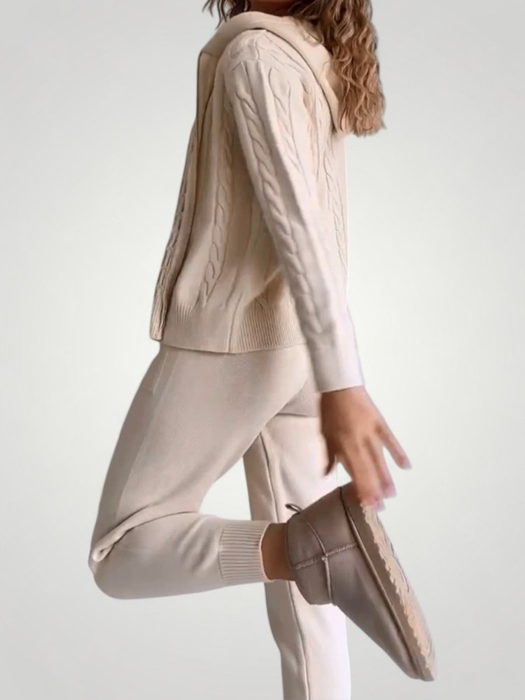 Eleganter Jacquard Pullover Cardigan mit Twist