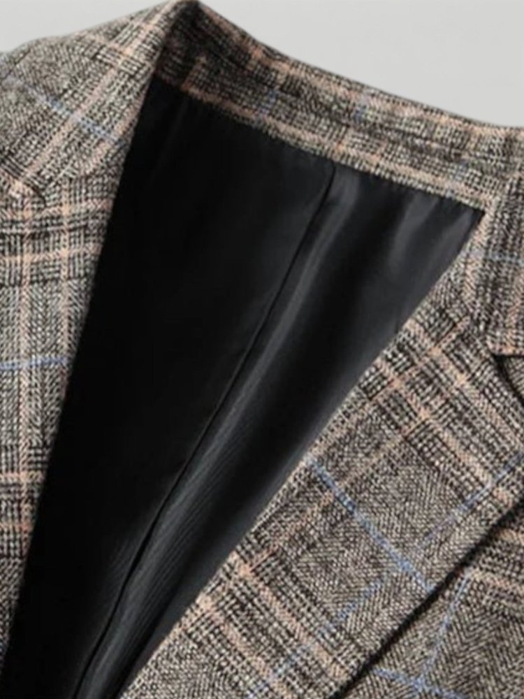 Slim Fit Blazer Damen im Britischen Karomuster