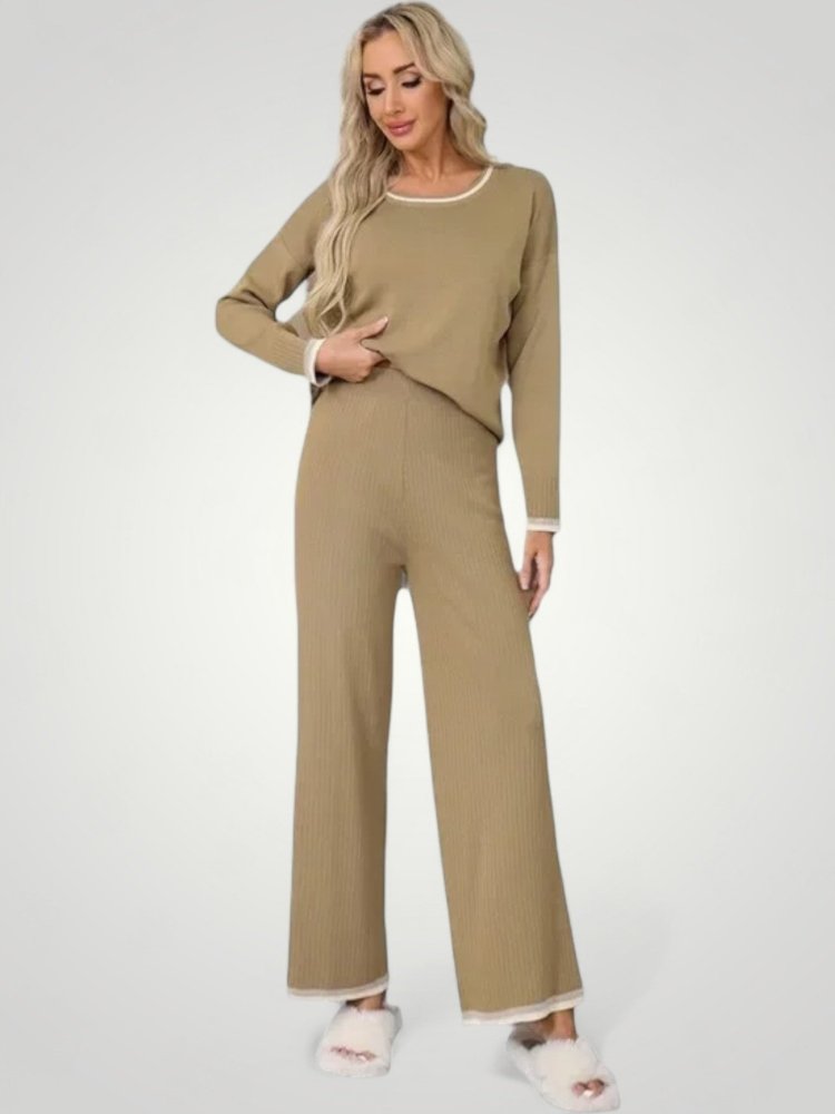 Zweiteiliges Set mit V-Ausschnitt und Farbblockdesign